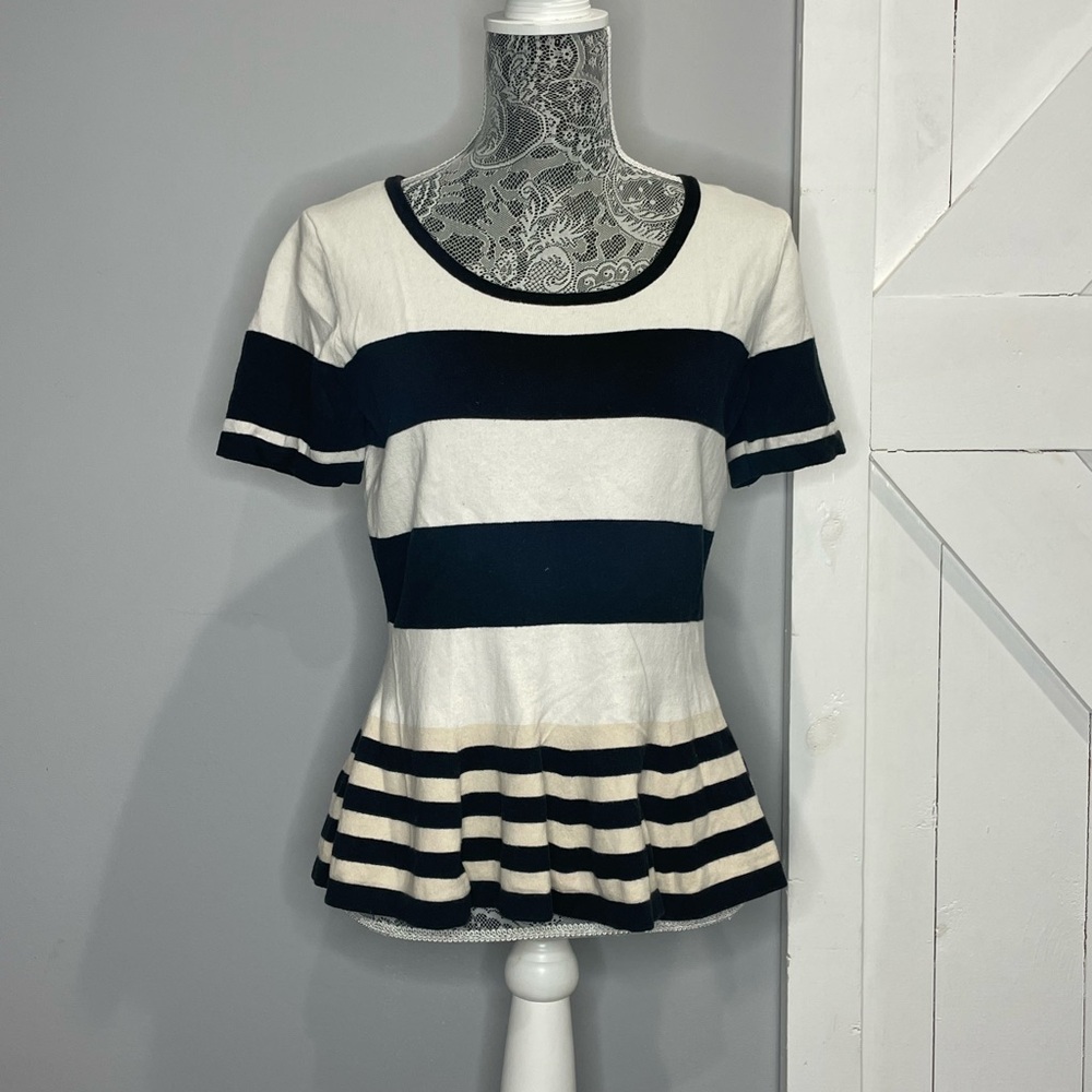 The Limited Cream and Black Peplum Fitted Sweater